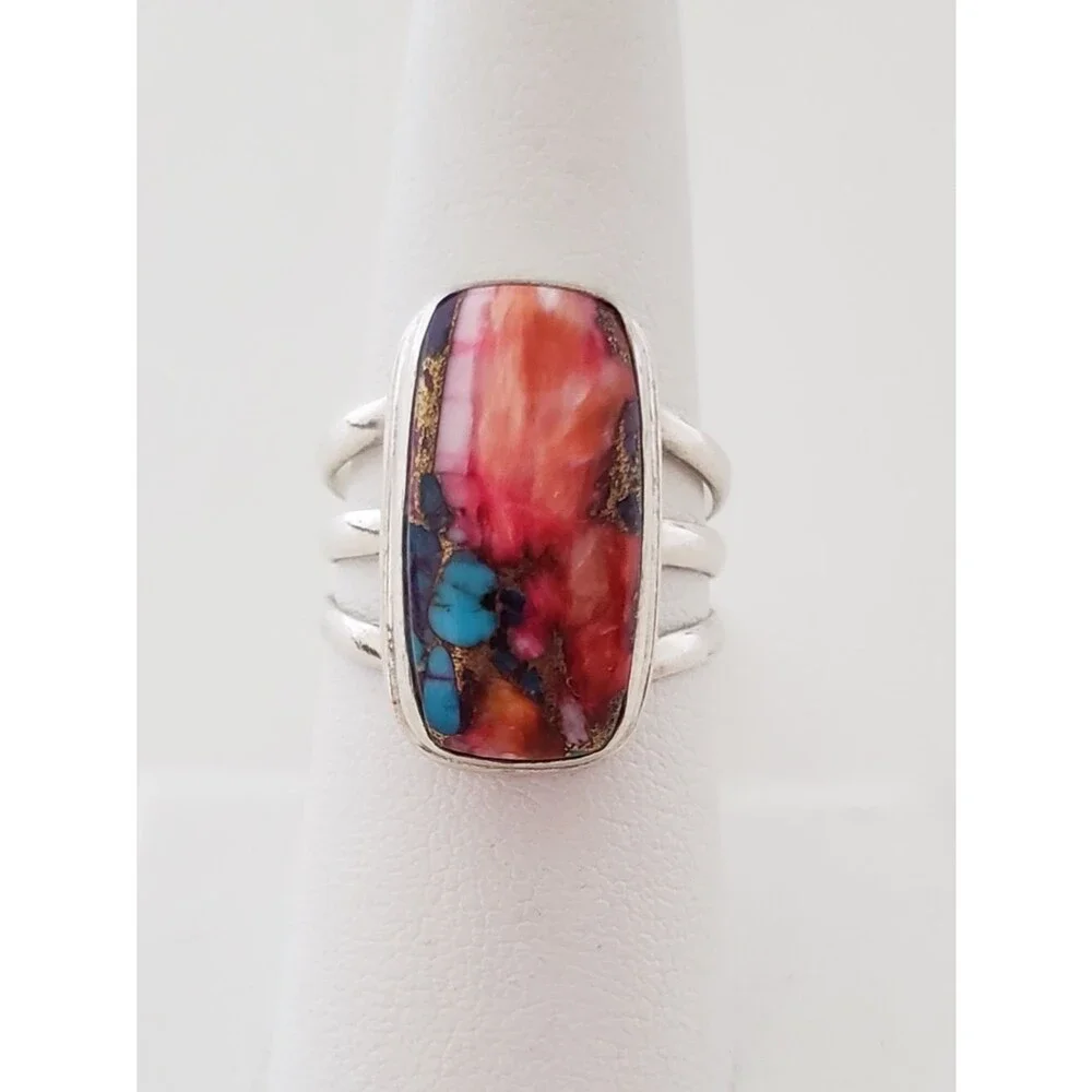 Sterling Silver 925 Pink Oyster Copper Turquoise Ring 8